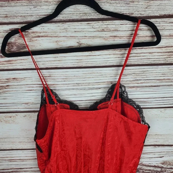 Delicates Womens Small Vintage Red&Black Floral Satin&Lace Teddy Bodysuit - Picture 6 of 9